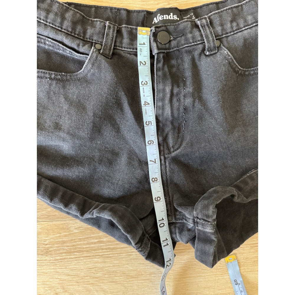 Afends Black Denim High Waisted Rolled Hem Shorts Womens Size 6 US AU 10 - Picture 7 of 8